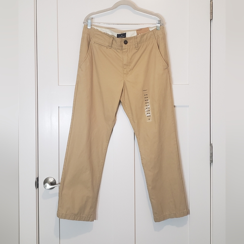 American Eagle Outfitters Original Straight Tan Pants 100% Cotton Size 34 X 28.5